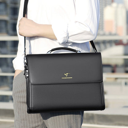 Men's Horizontal Leather Portable Briefcase