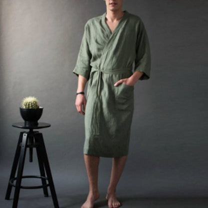 Men's Women's Long Linen Pajamas Robe Bathrobe