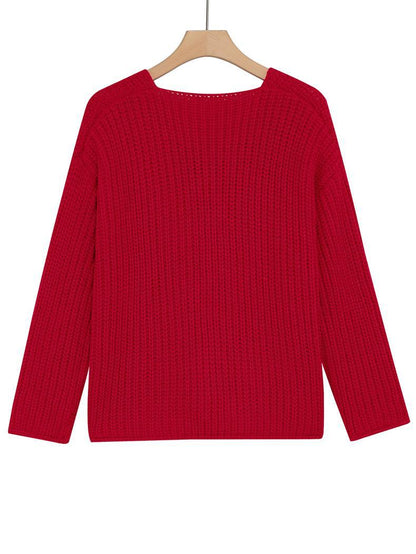 New Arrival For Autumn&Winter Vintage Gold Button Thick Ribbed Knit Red Cardigan With Pockets