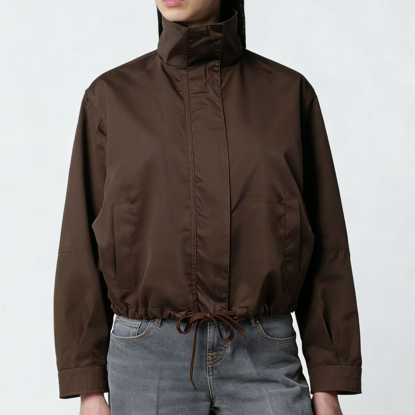 Stand-collar Trench Coat Womens Long-sleeve Jacket