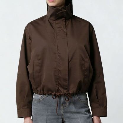 Stand-collar Trench Coat Womens Long-sleeve Jacket
