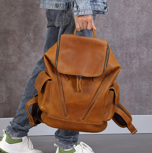 Men's Large Capacity Leather Travel Backpack