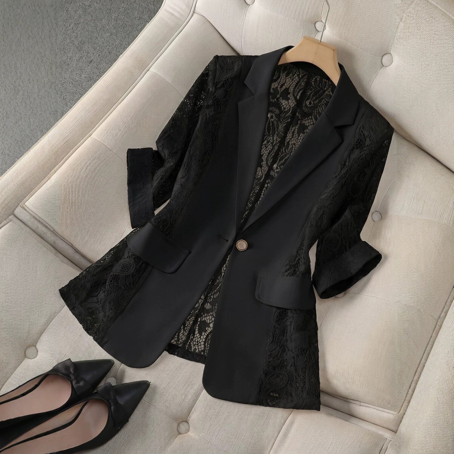Fashionable Lace-Panel Blazer For Women
