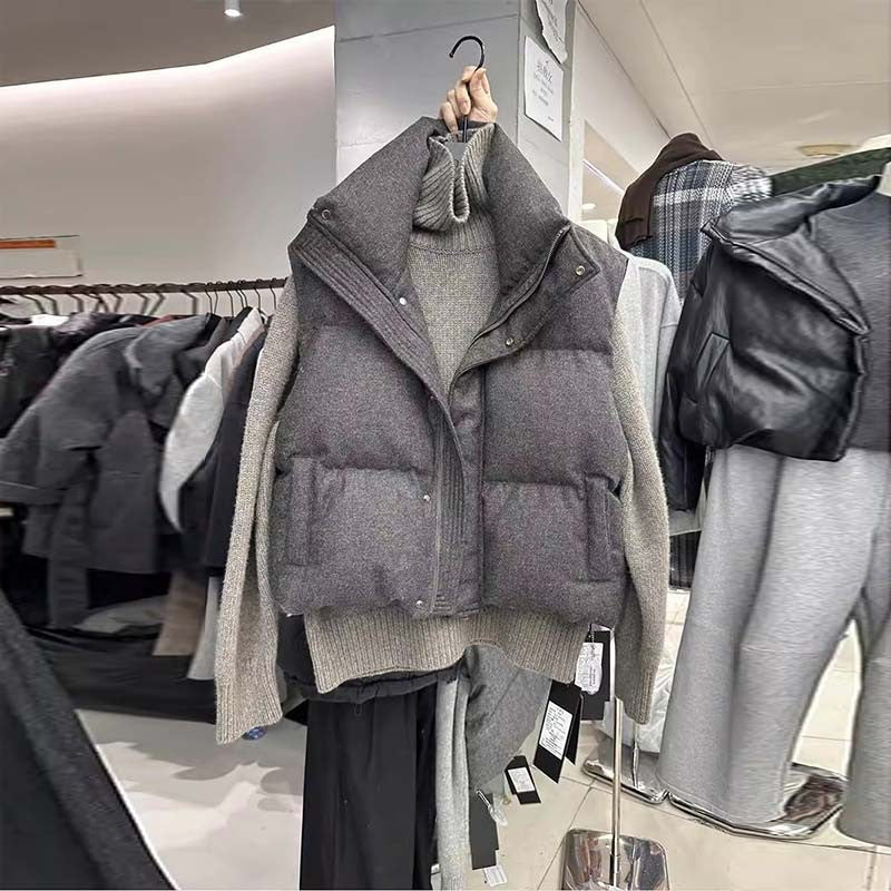 Stand-collar Sleeveless Womens Outerwear Vest Casual Waistcoat