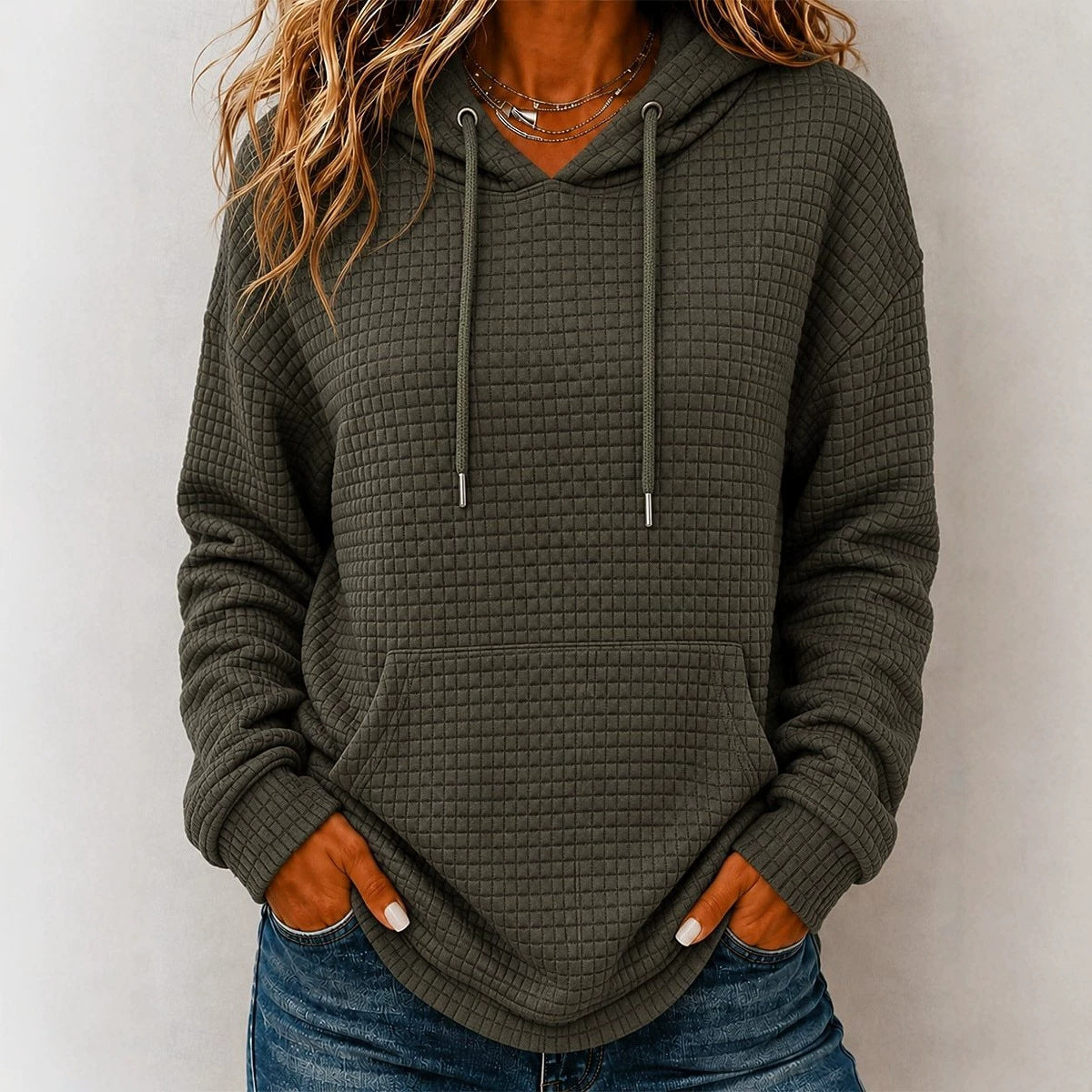 Womens Loose-Fit Long-Sleeve Drawstring Hoodie Casual All-Match Pullover Top
