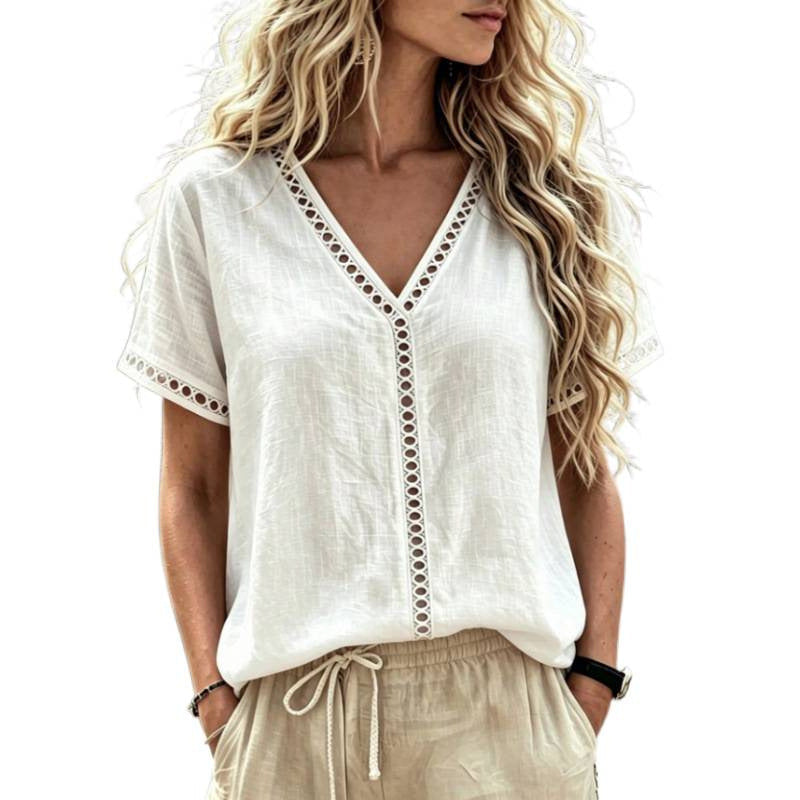 European And American Casual V-neck Short-sleeve Top