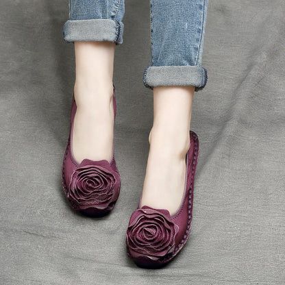 Ethnic-style Vintage Floral Flat Leather Pumps For Women