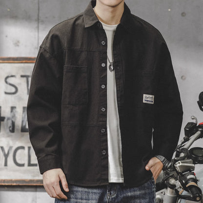 Mens Long-sleeve Washed-soft Casual Work Shirt Jacket