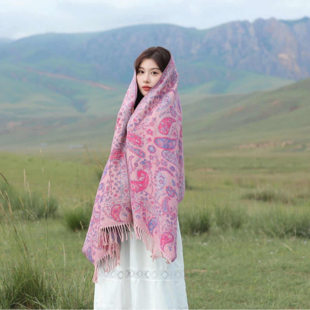 Ethnic-style Outerwear Ankeila Red Faux-cashmere Air-conditioner Shawl Scarf