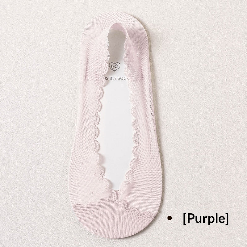 Womens Lace Invisible No-show Socks With Silicone Non-slip Backing