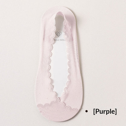 Womens Lace Invisible No-show Socks With Silicone Non-slip Backing