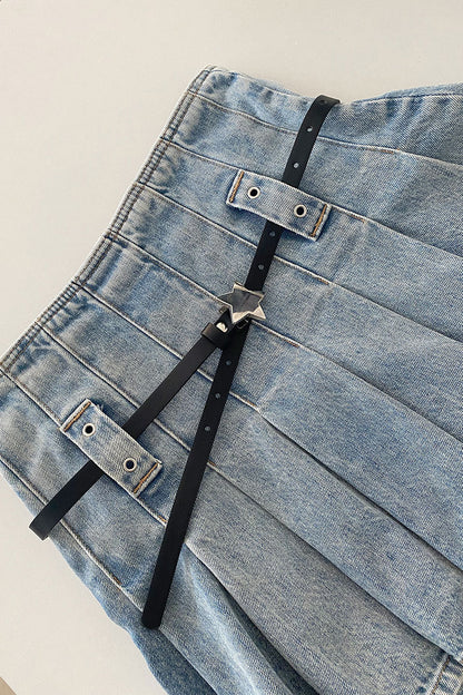XINGX Retro Denim Skirted Leggings Belt