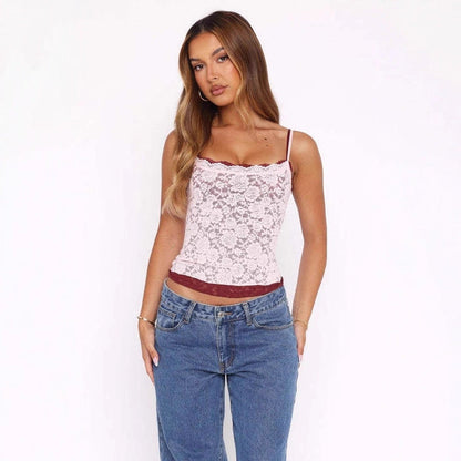 Womens Two-Color Lace Jacquard Camisole Sexy Chic Top