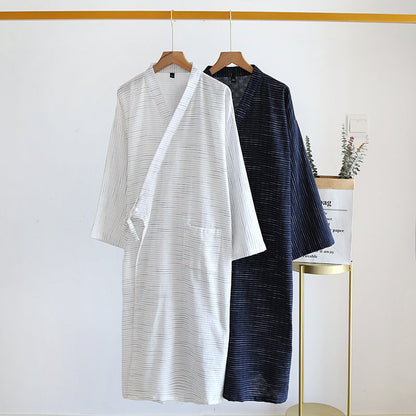 Summer Jacquard Cotton Kimono Thin Bathrobe
