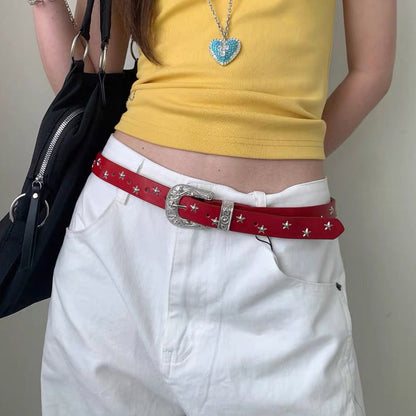 Womens American-style Red Crocodile-pattern Polka-dot Belt