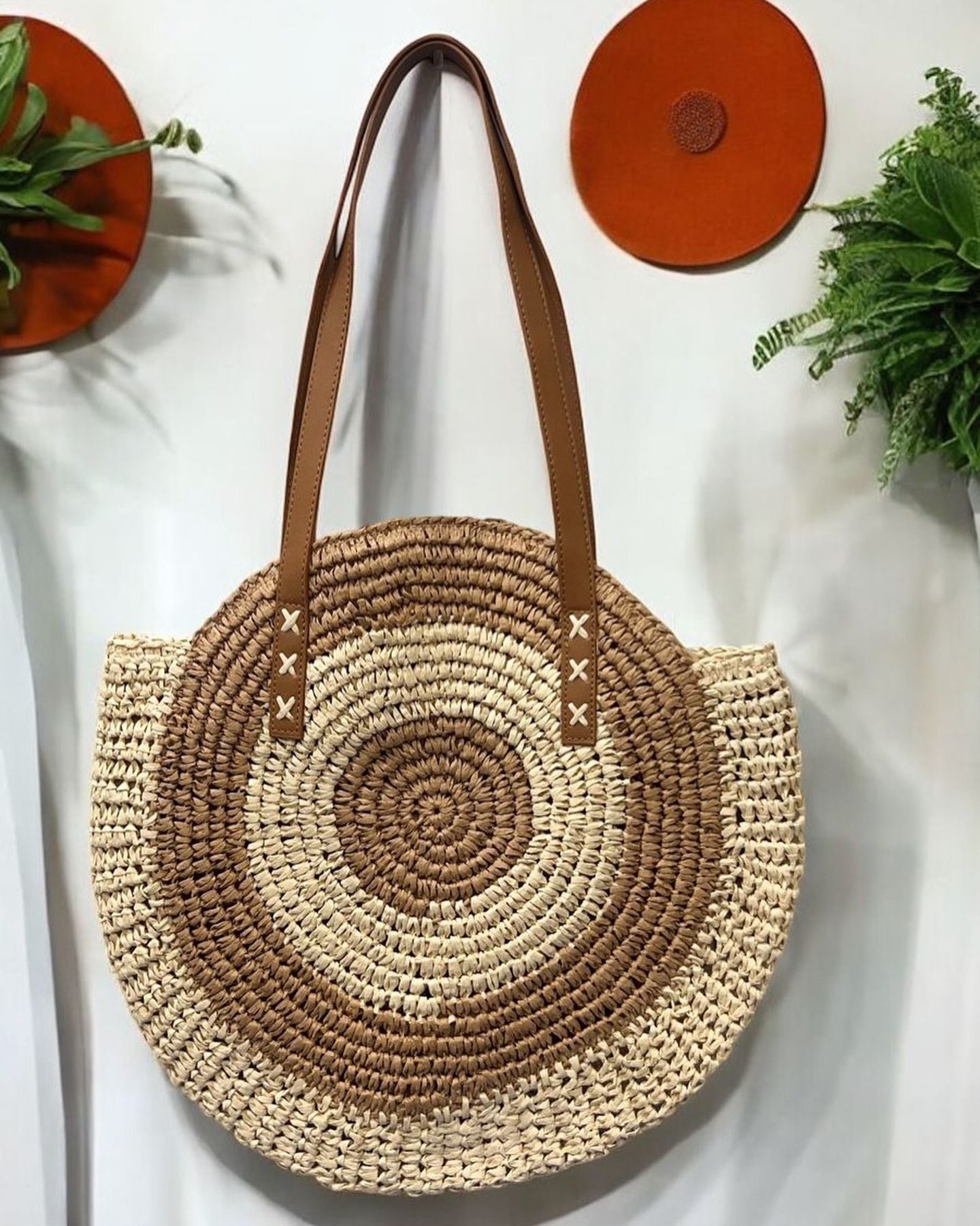 Round Straw Bag Fashionable Womens Shoulder