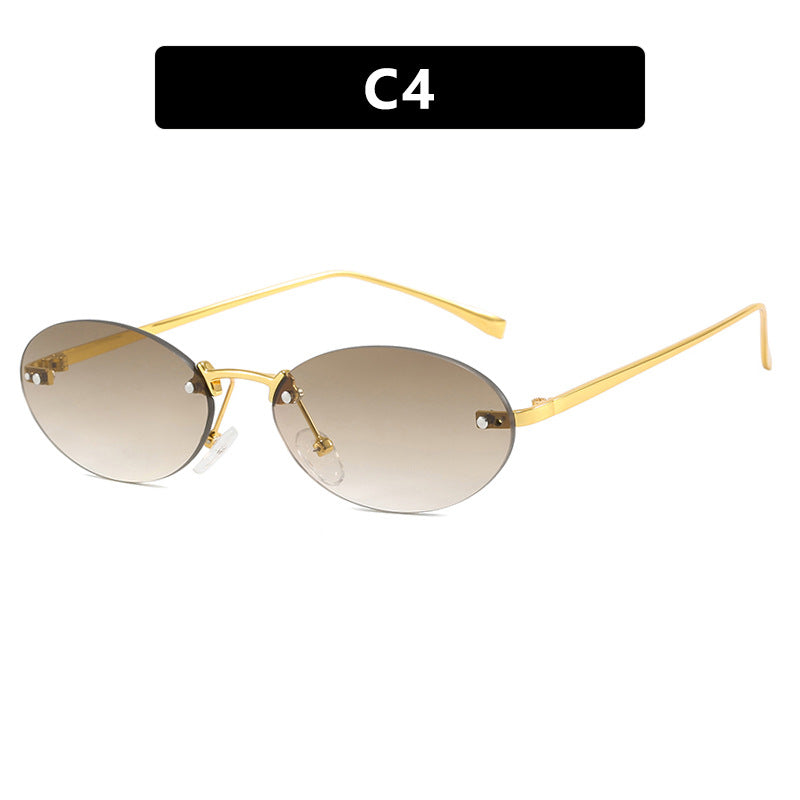 Oval Rimless Sunglasses With Rivets 2024 New Style