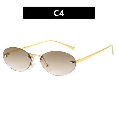Oval Rimless Sunglasses With Rivets 2024 New Style