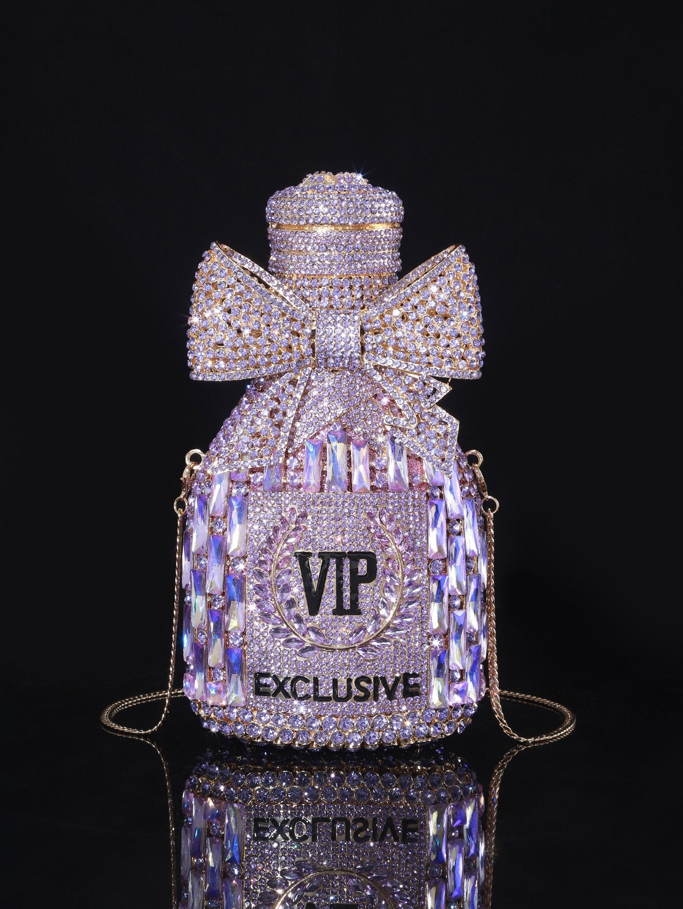 High-end Luxurious Heavy-Embroidered Shiny Champagne Bottle Rhinestone Evening Bag