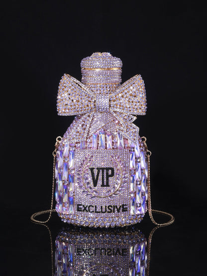 High-end Luxurious Heavy-Embroidered Shiny Champagne Bottle Rhinestone Evening Bag