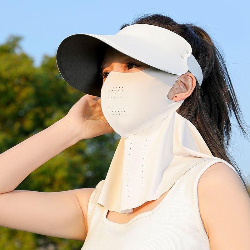 Womens All-in-One Sun-Protective Hat With Wide Brim And Seamless Design For Face And Neck