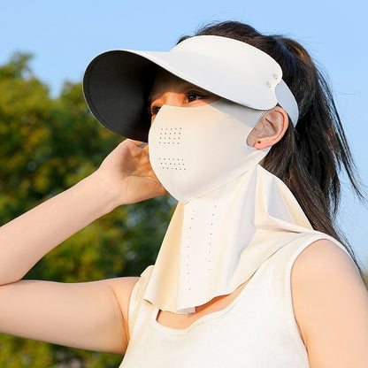 Womens All-in-One Sun-Protective Hat With Wide Brim And Seamless Design For Face And Neck
