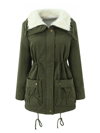 Womens Casual Hooded Long-sleeve Mid-length Cotton Coat
