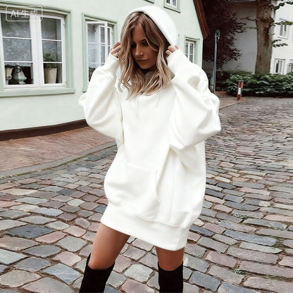 Women's Solid Color Pullover Hooded Loose Fleece Sweater