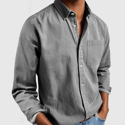 Cross-border Amazon Foreign Trade Europe And The United States Men's New Lapel Solid Color Shirt Men's Retro Long Sleeve Shirt