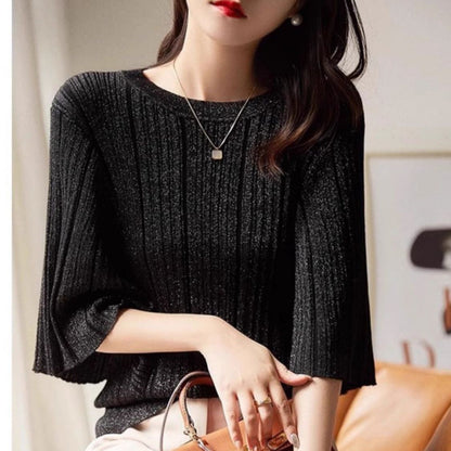 Womens French-style Batwing-sleeve Knit Short-sleeve Top