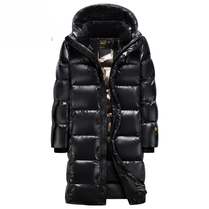 Mens Hooded Black And Gold Goose Down Jacket