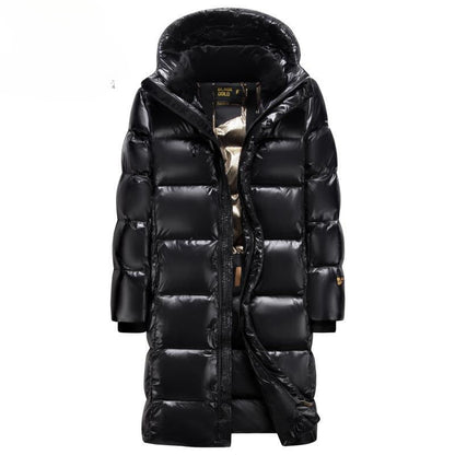 Mens Hooded Black And Gold Goose Down Jacket