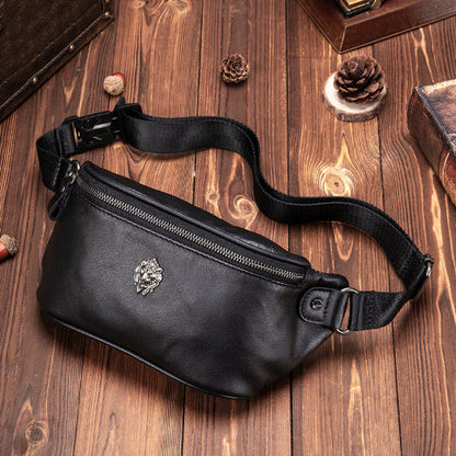 First-layer Cowhide Waist Bag Multi-functional Sports Genuine Leather Crossbody Chest Pack