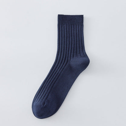 All-cotton Mid-calf Contrast-color Mens Seamless Socks