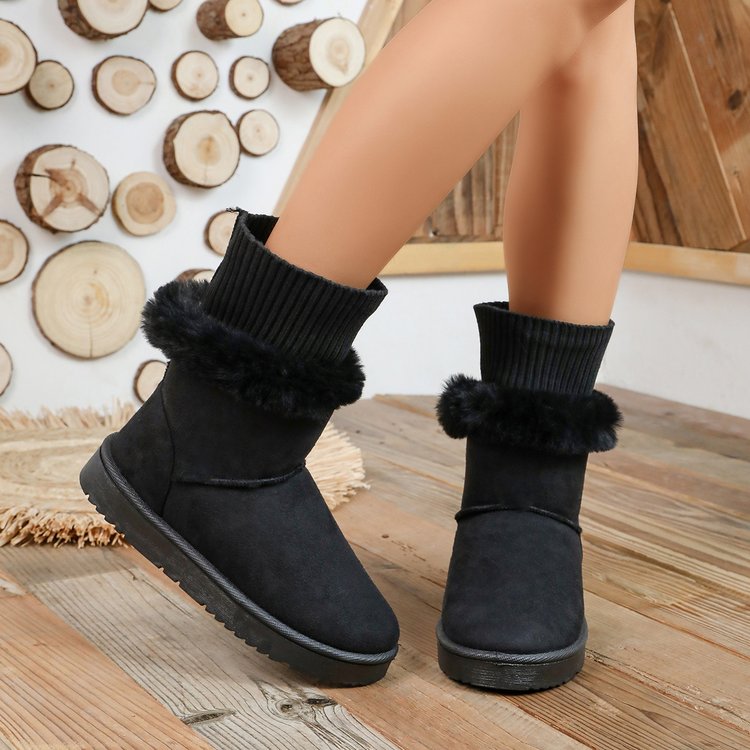 Women's Fleece Lined Thickened Slip-On Snow Boots, New Winter Platform Bow Warm Plus Size Furry Cotton Shoes
