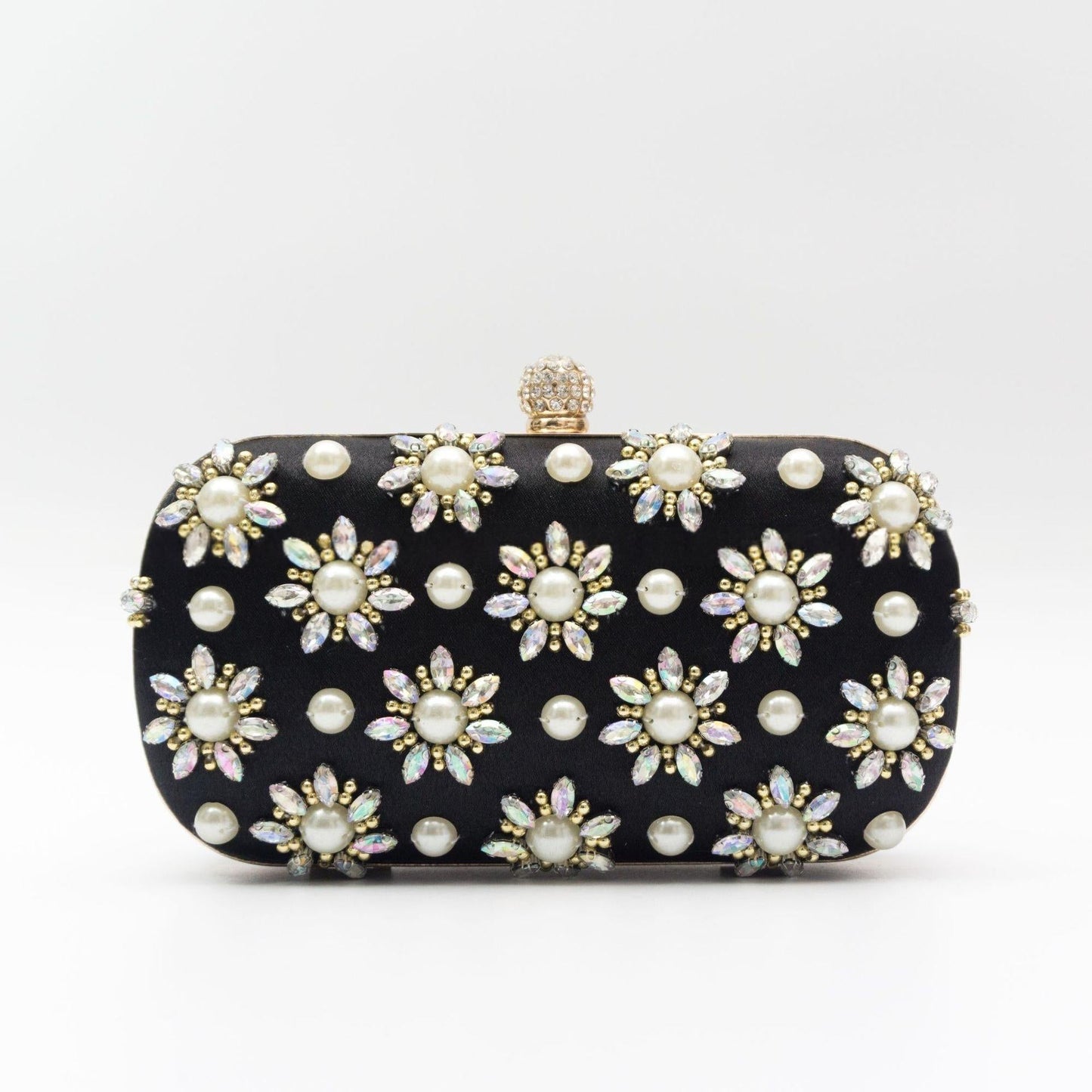 Pearl-Color Diamond Flower Evening Bag For Formal Wear