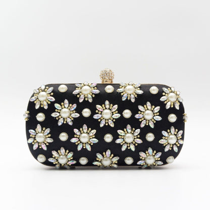 Pearl-Color Diamond Flower Evening Bag For Formal Wear