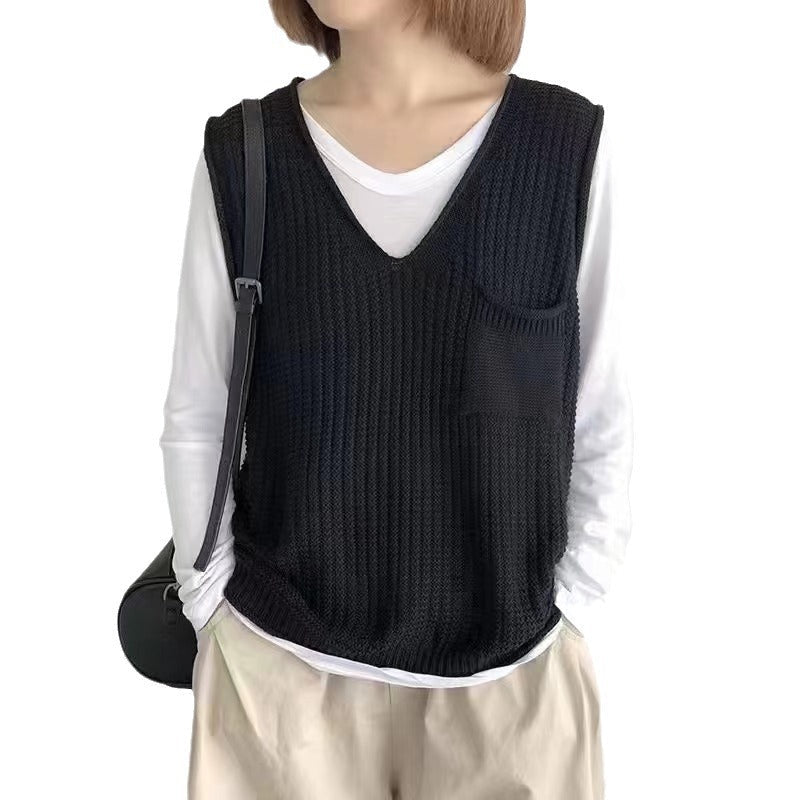 Simple V-neck Artistic Knit Vest