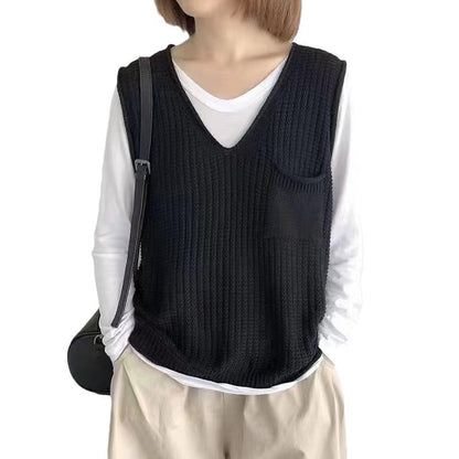 Simple V-neck Artistic Knit Vest