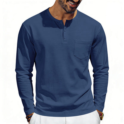 American-Style Retro Autumn Mens Loose-Fit Long-Sleeve Top With Pockets