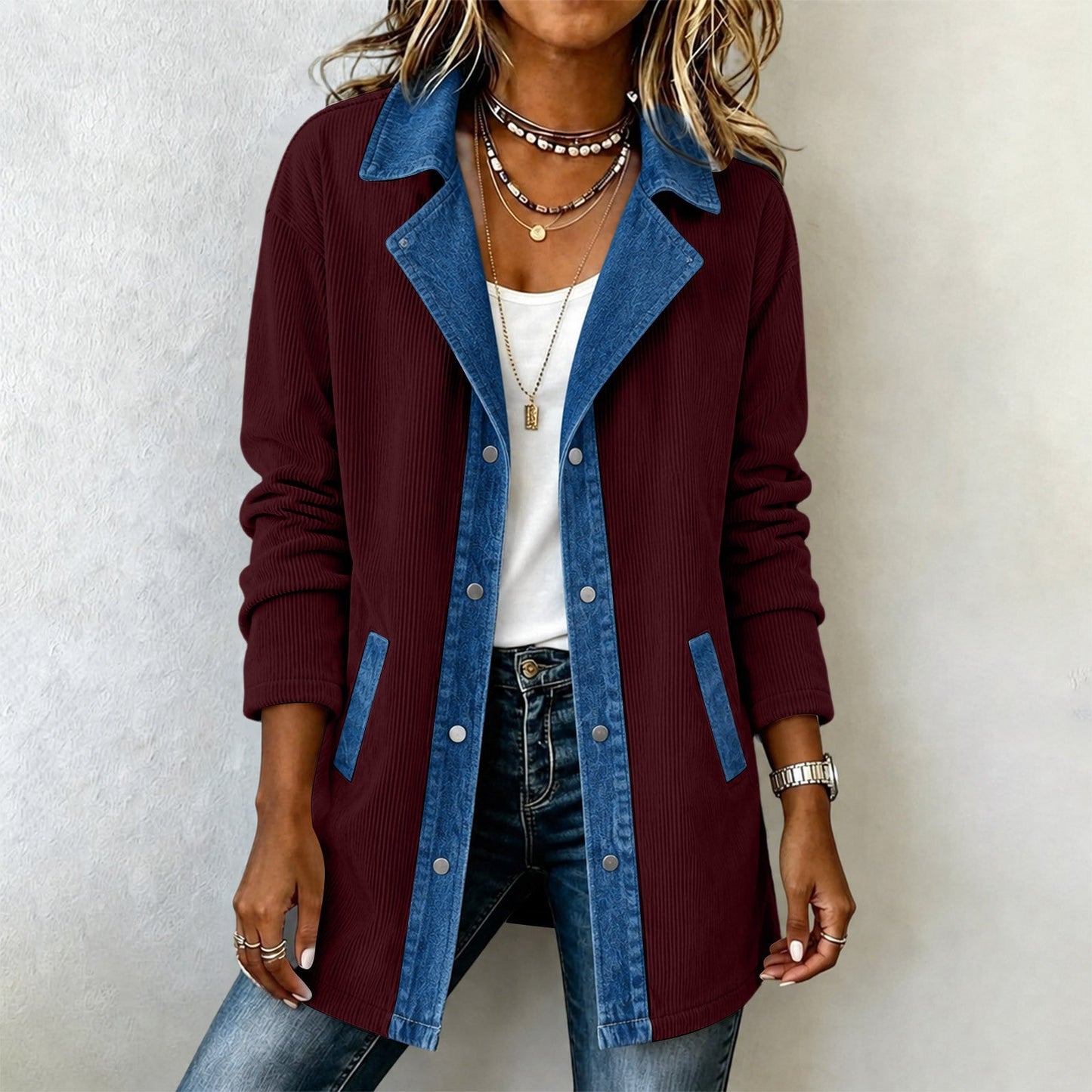 New Womens Long-sleeved Denim Patchwork Jacket