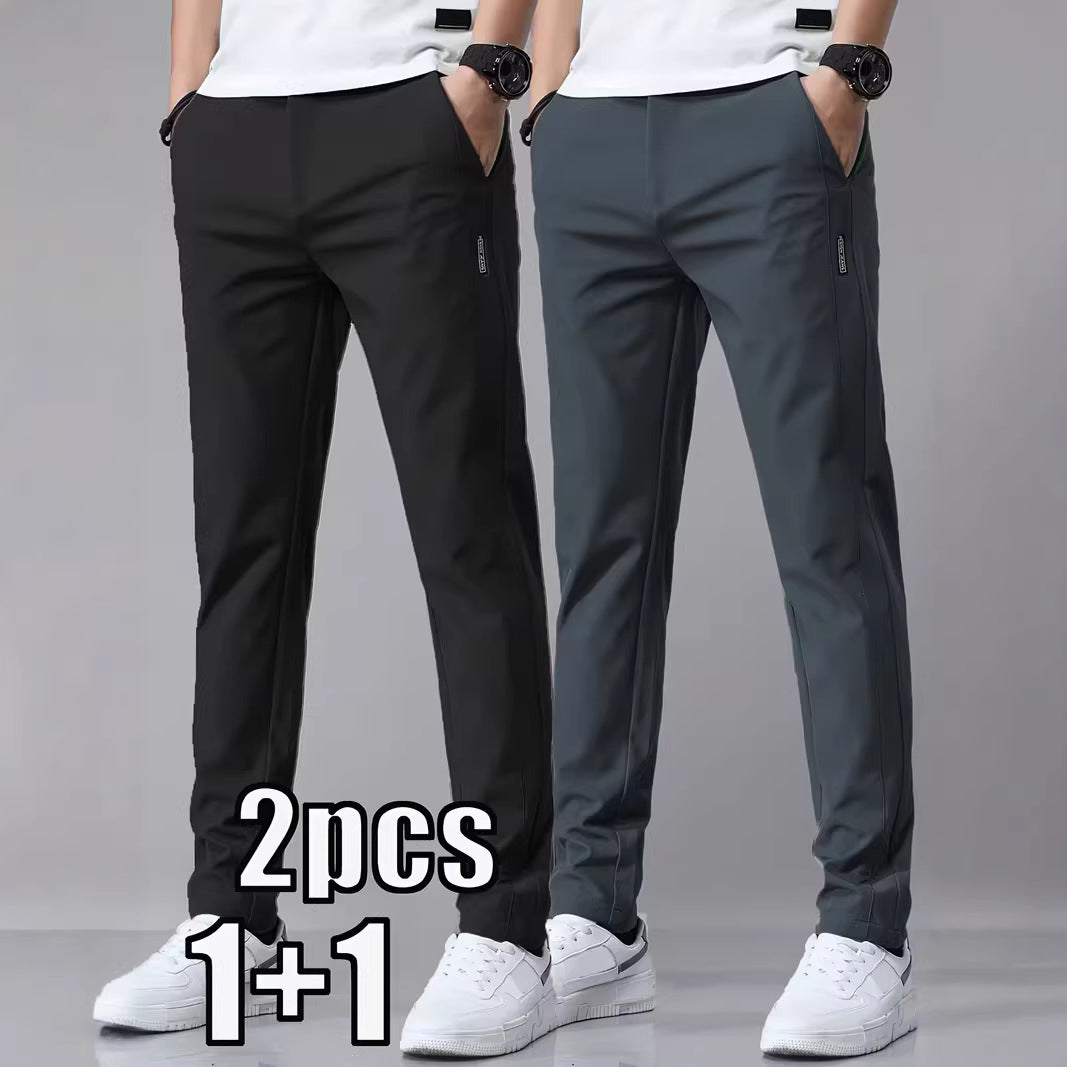 Mens Casual Straight-leg Long Pants With Quick-drying Elastic Waistband
