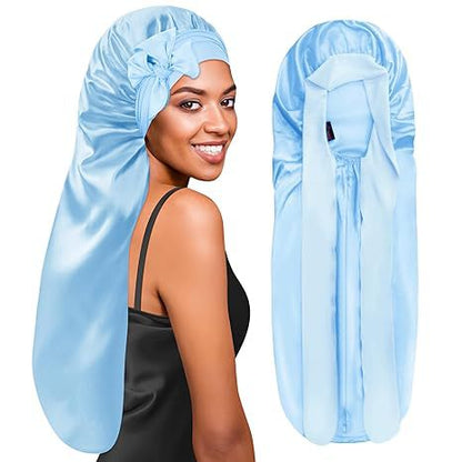 Long Double-layer Silk Sleep Cap Long-tube Hat With Elastic Brim Made From Mulberry Silk