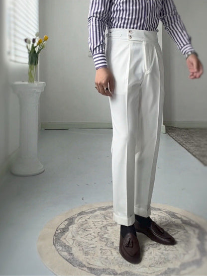 High-waisted White Retro Straight-leg Casual Pants