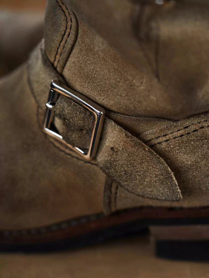 Retro Distressed Leather-buckle Short-shaft Engineer Boots