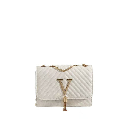 A New Trendy Women's Bag With A Striped Body And Floral Design, A V-shaped Tassel Decorated Crossbody Bag
