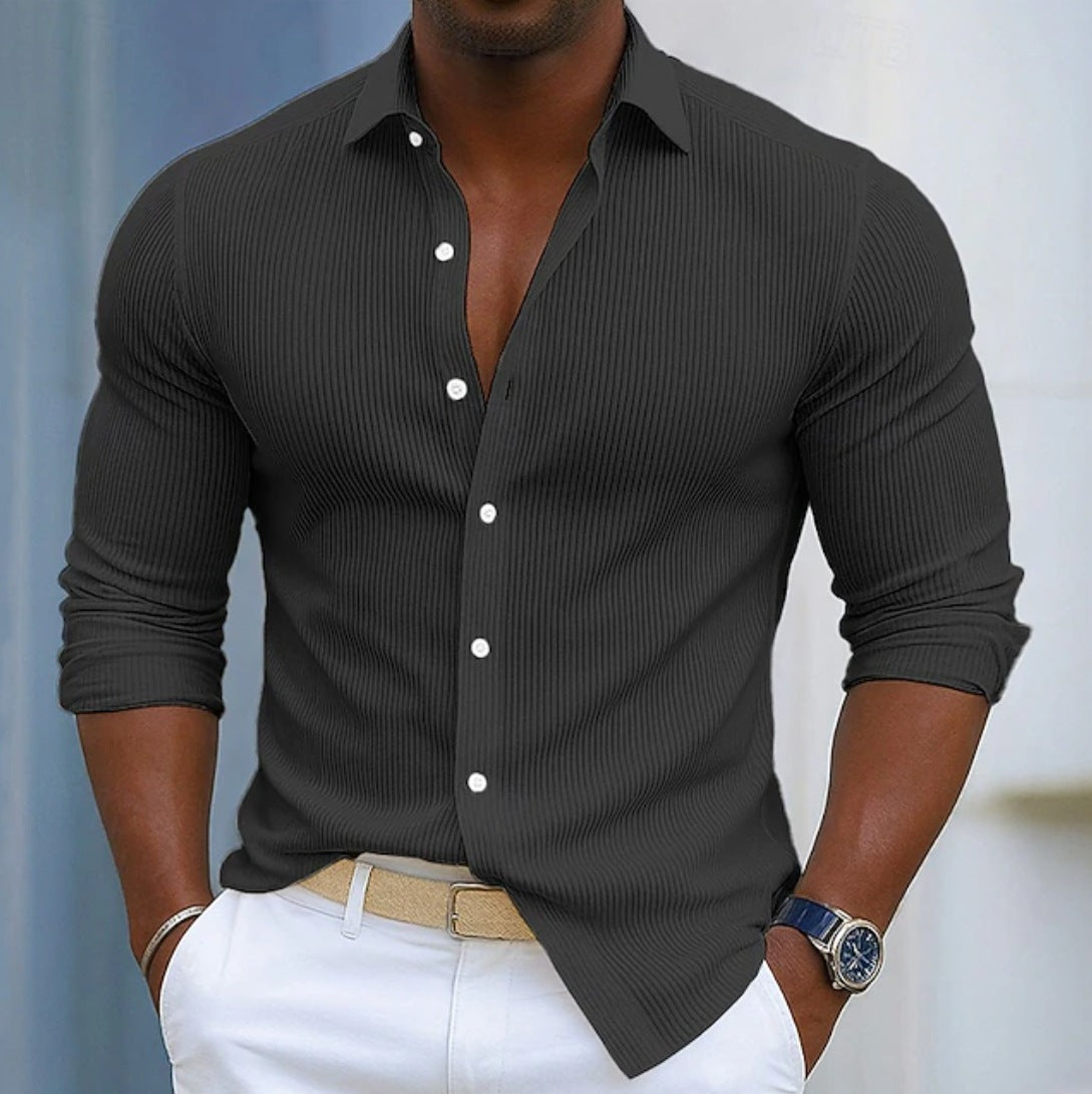 Casual Solid-color Long-sleeve Shirt With A Lapel Collar