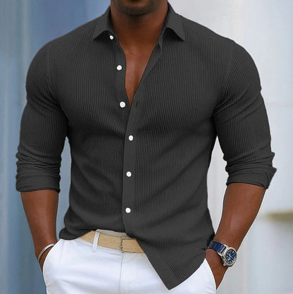 Casual Solid-color Long-sleeve Shirt With A Lapel Collar