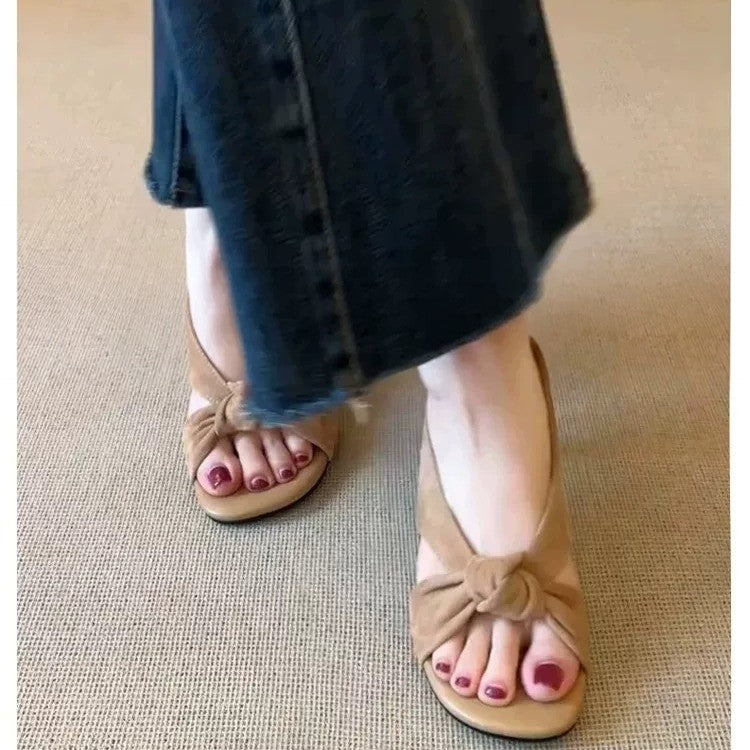 French Twist Knot Cross Strap Vacation Sandals For Women Minimal Vintage Elegant Thin Heel Slide Sandals