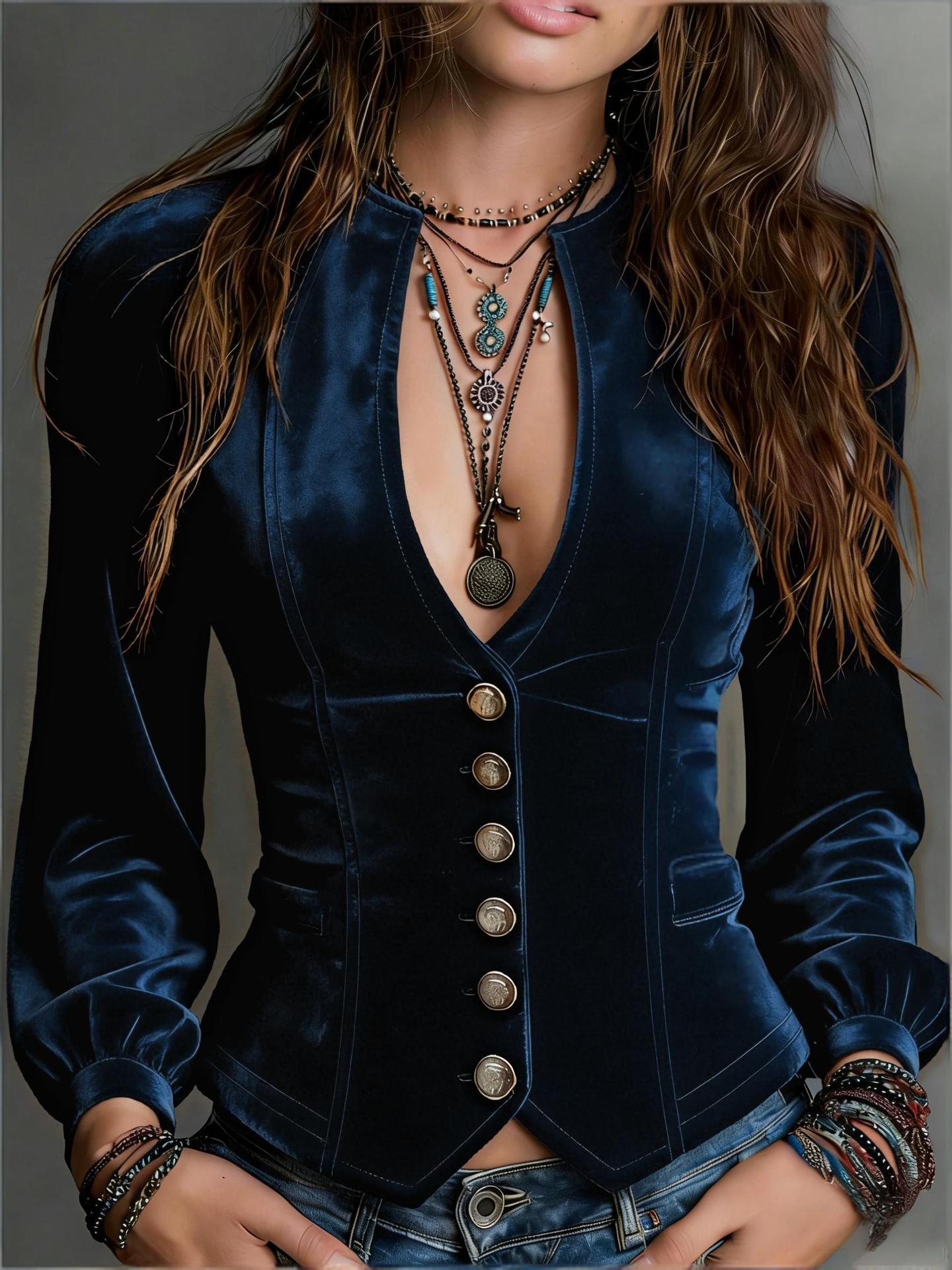 Womens Slim-fit Velvet Short Jacket Vintage And Elegant